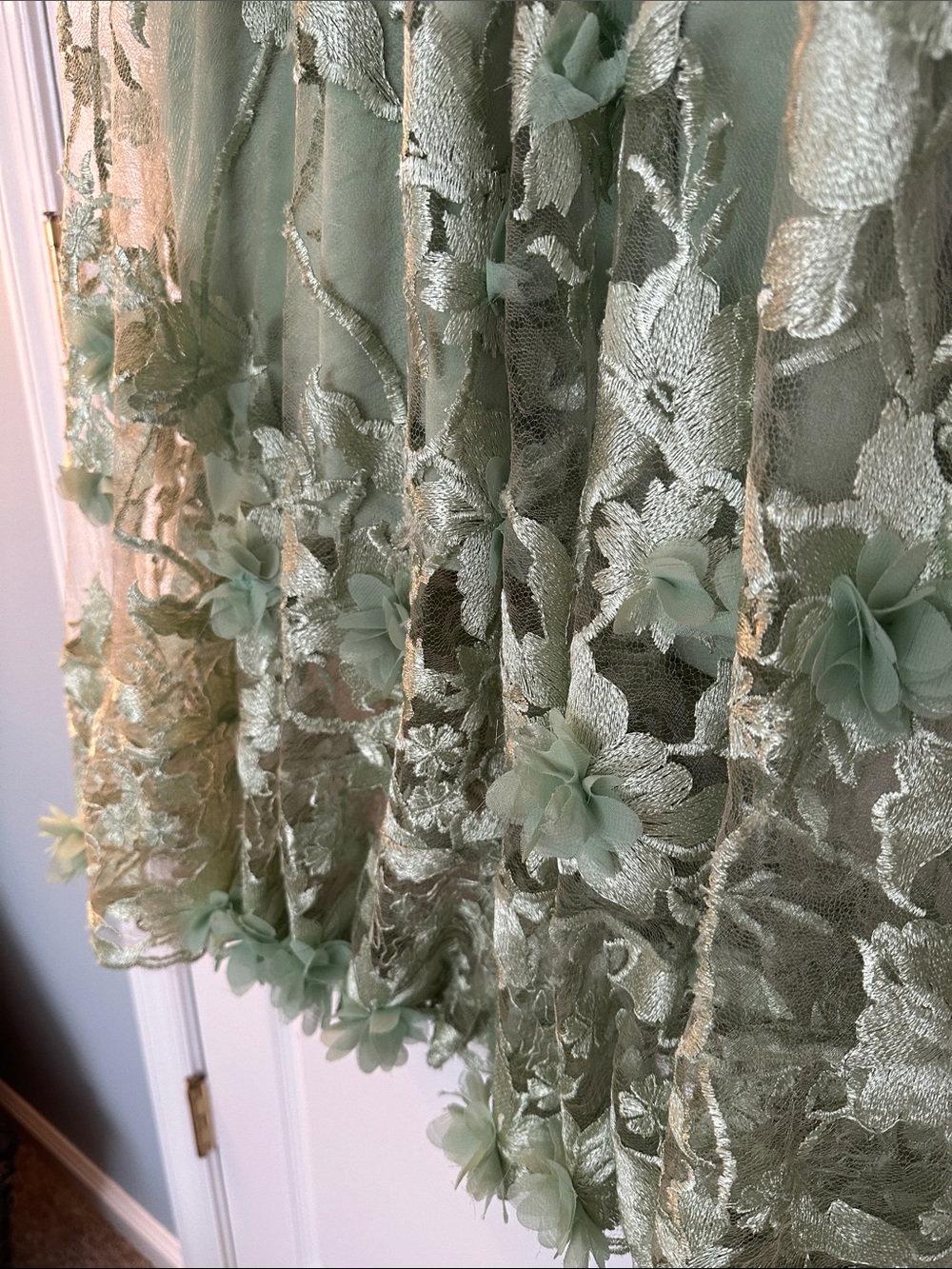 Dress the Population Sage Green Embroidered Floral Lace Midi Dress Size Large - Picture 9 of 14